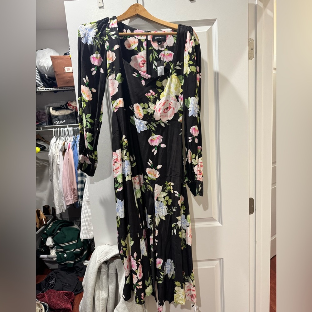 Yumi Kim floral midi, long sleeve, high slit dress